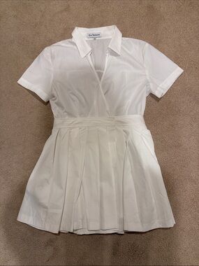 En Saison White Collared Pleated Dress